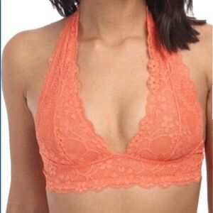Free People Galloon Lace Halter Bralette in Light Orange NWT